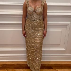 MINNA FASHION GOLD SEQUIN EVENING GOWN